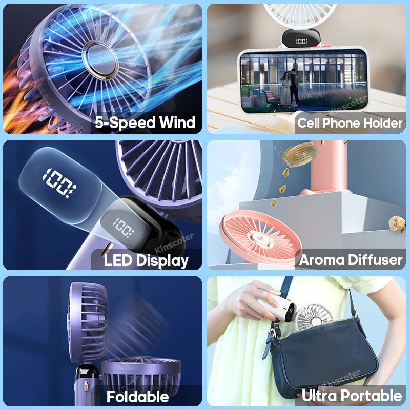 Portable Neck Fan — 5 Speed, Foldable & USB Rechargeable