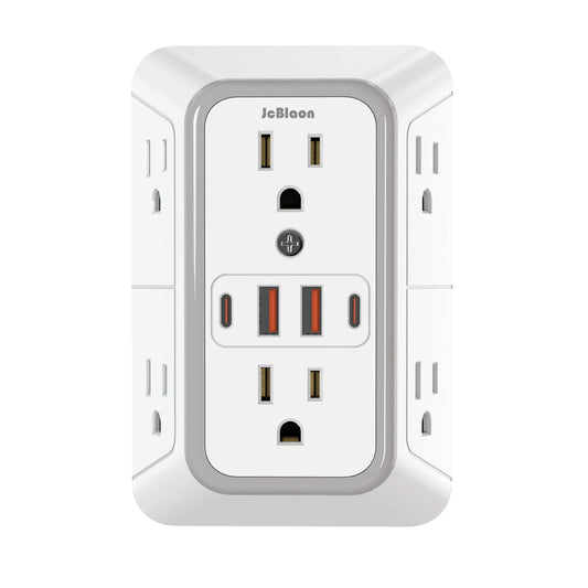 US Plug Power Strip with 6 AC Outlets 4 USB Port(2 Type C), Multi Socket Wall Socket.